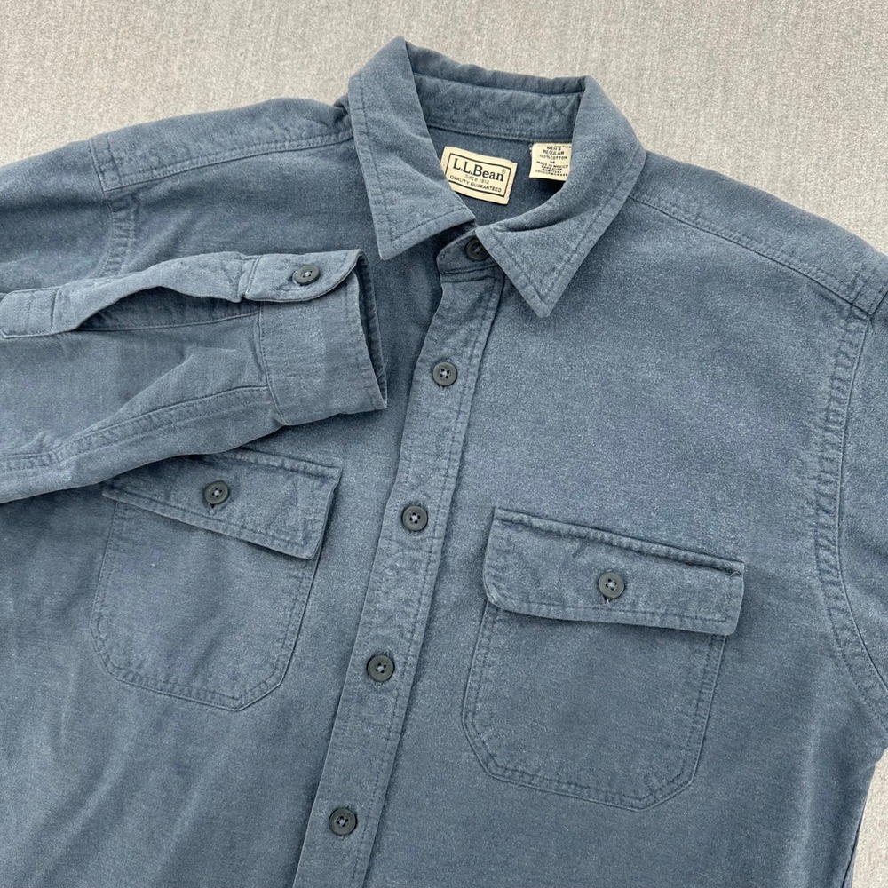 LL Bean Chamois Cloth Shirt Mens Medium Blue Heavyweight Cotton Flannel OMT03